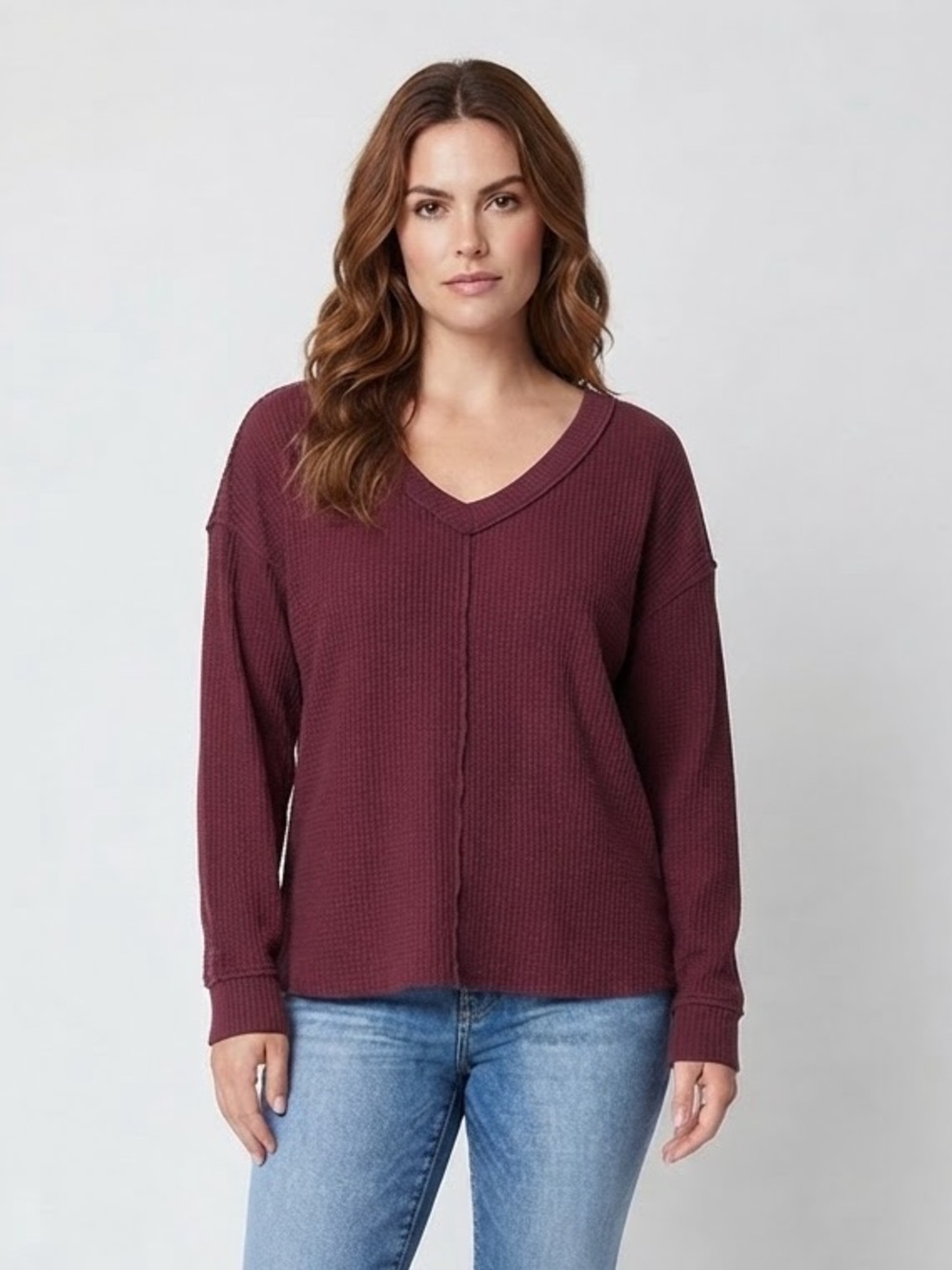 Arizona Jean Company Long Sleeve Waffle Knit Top